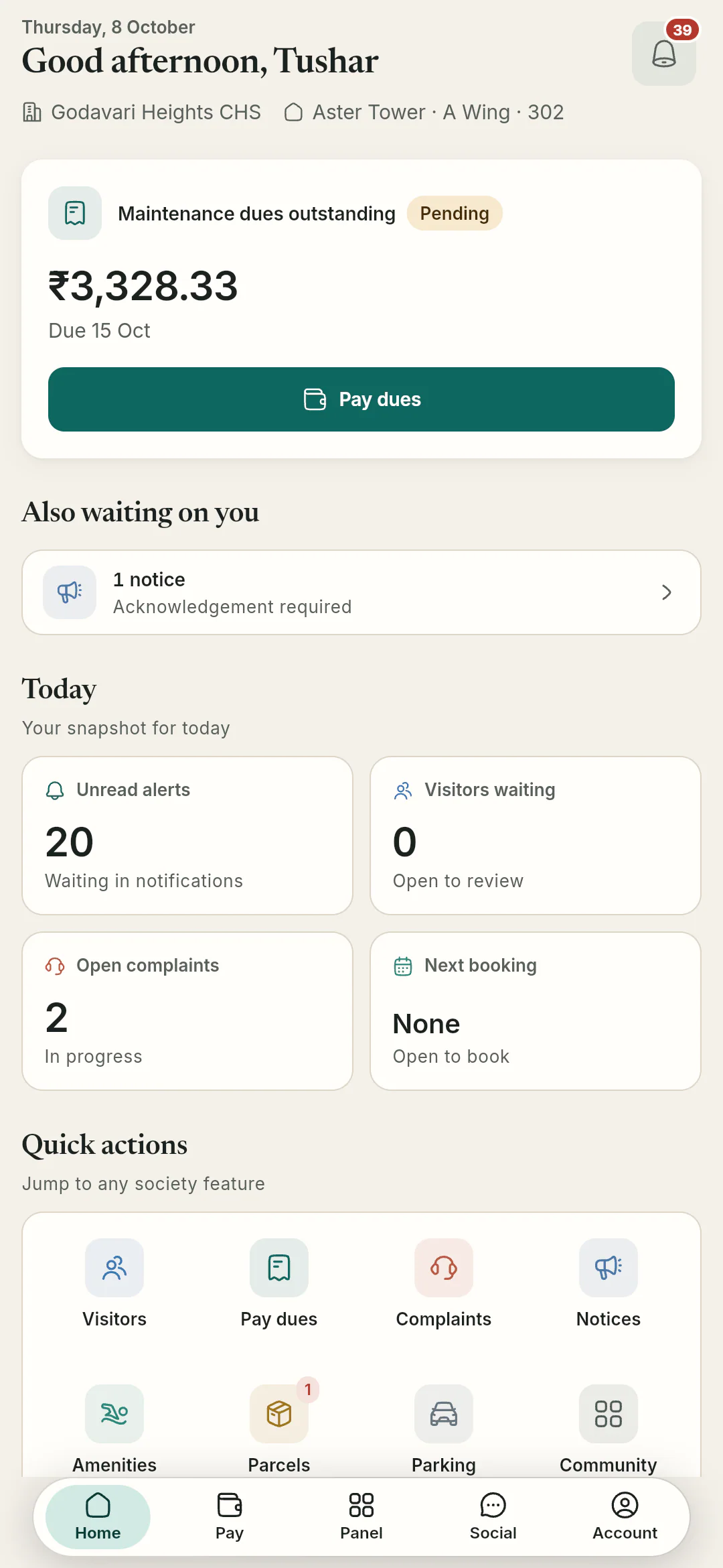 OG Setu resident app home